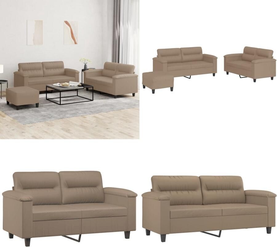 VidaXL 3-delige Loungeset met kussens kunstleer cappuccino Bankstel Bankstellen Fauteuil 2-zitsbank