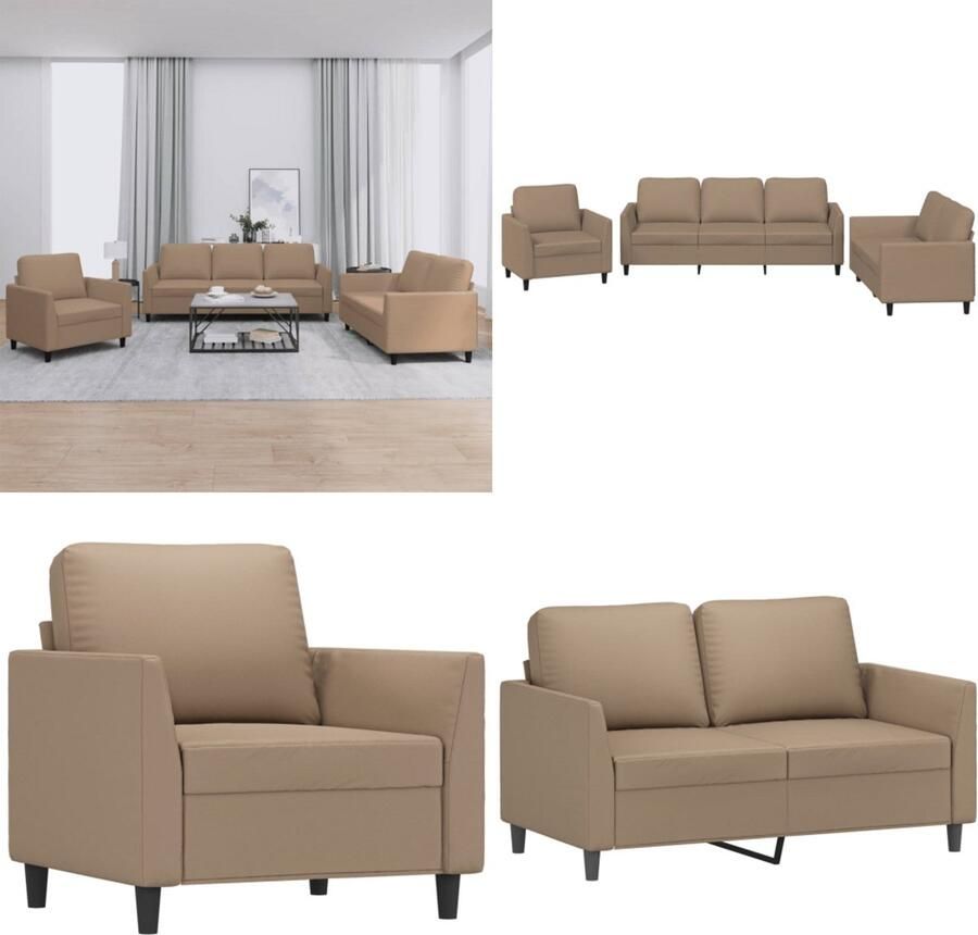 VidaXL 3-delige Loungeset met kussens kunstleer cappuccino Bankstel Bankstellen Fauteuil 2-zitsbank
