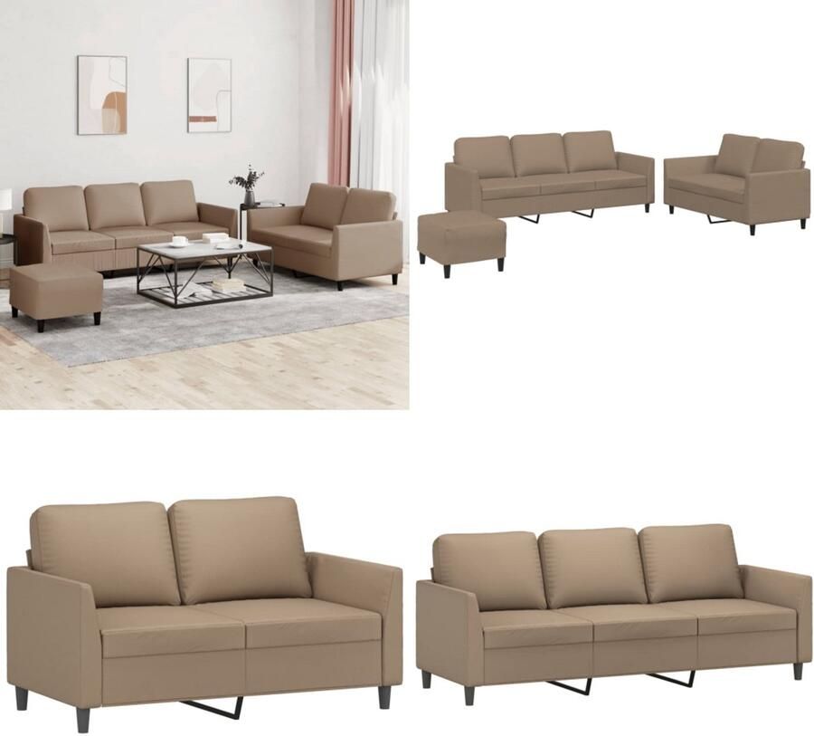 VidaXL 3-delige Loungeset met kussens kunstleer cappuccino Bankstel Bankstellen Fauteuil 2-zitsbank