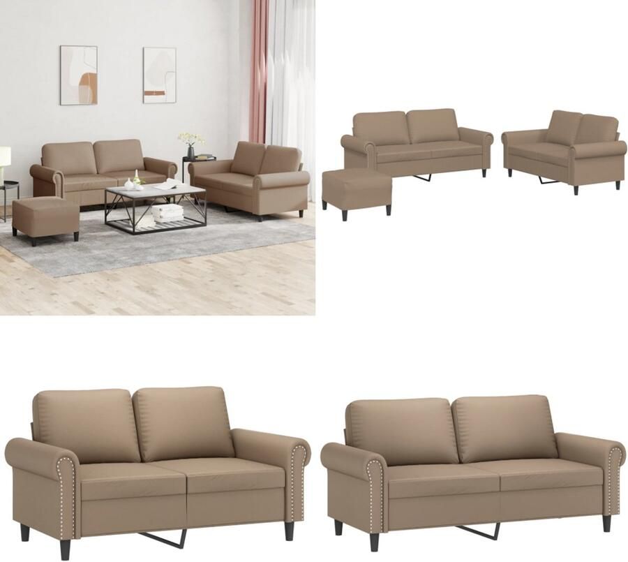 VidaXL 3-delige Loungeset met kussens kunstleer cappuccino Bankstel Bankstellen Fauteuil 2-zitsbank