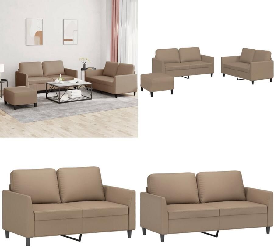 VidaXL 3-delige Loungeset met kussens kunstleer cappuccino Bankstel Bankstellen Fauteuil 2-zitsbank