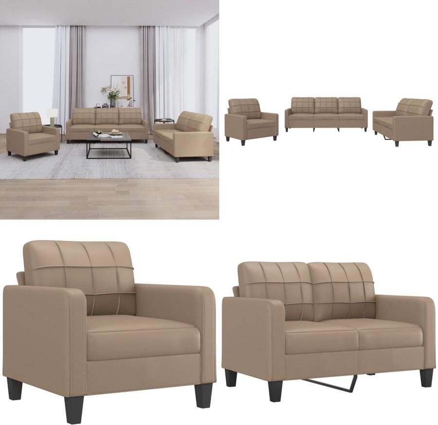 VidaXL 3-delige Loungeset met kussens kunstleer cappuccino Bankstel Bankstellen Fauteuil 2-zitsbank