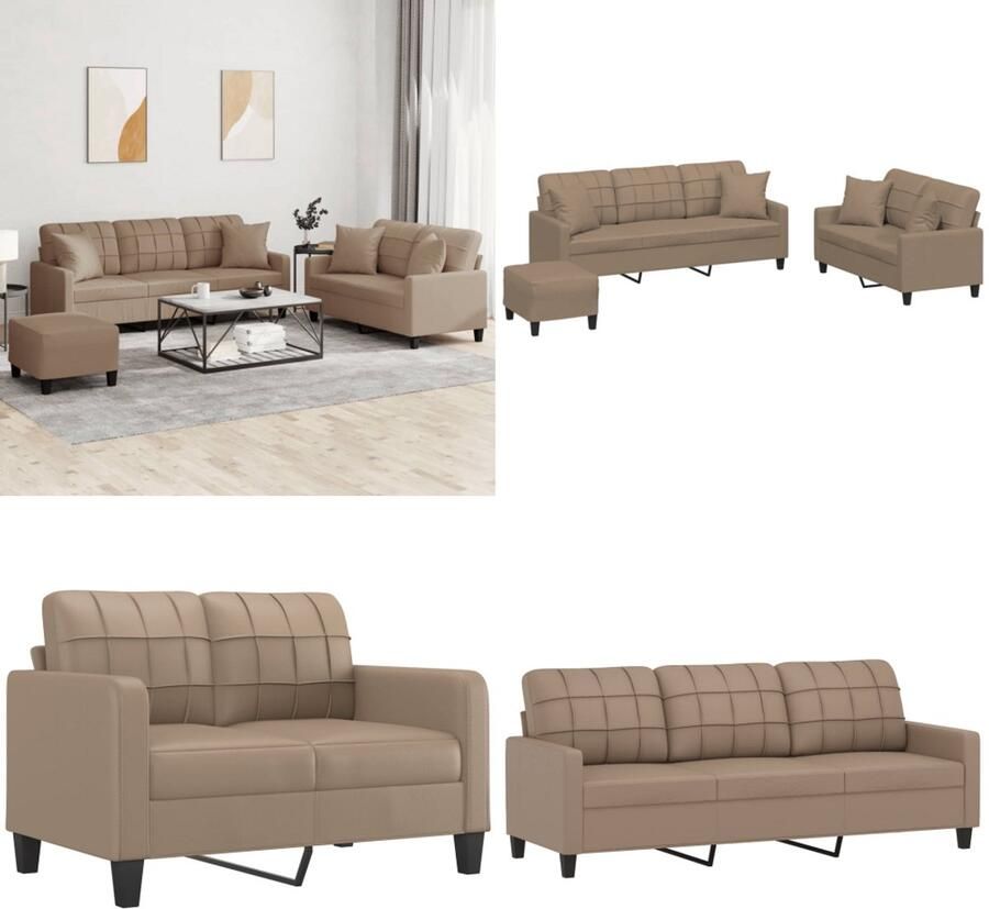 VidaXL 3-delige Loungeset met kussens kunstleer cappuccinokleurig Bankstel Bankstellen Fauteuil 2-zitsbank