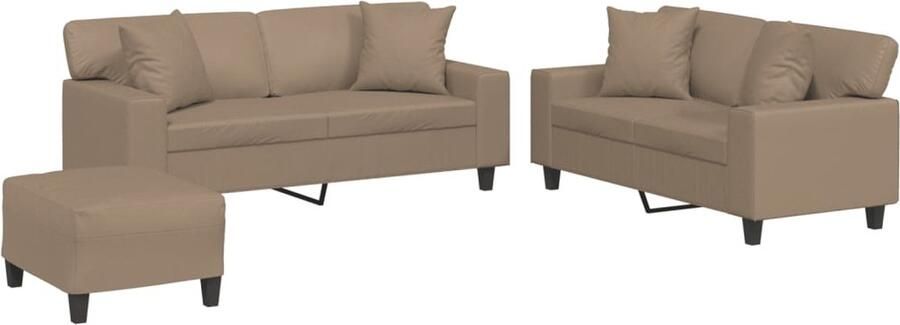 VidaXL 3-delige Loungeset met kussens kunstleer cappuccinokleurig