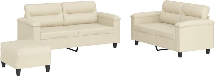 The Living Store 3-delige Loungeset met kussens kunstleer crème Loungebank Tweezitsbank Bankstel Salontafel Kunstleder