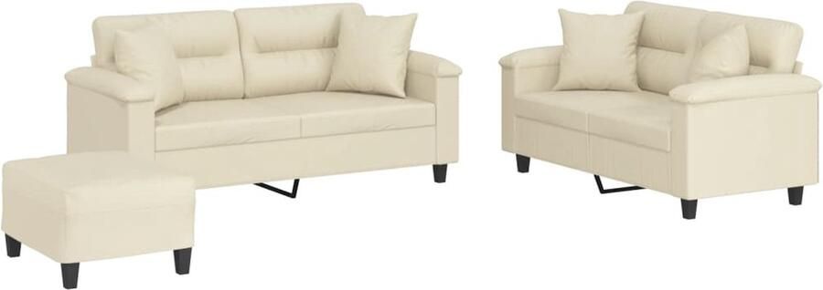 VidaXL Sofa Set Loungeset 3-delige Loungeset met kussens kunstleer crèmekleurig Kunstleder Sofa Crème Kleuren Sofa Lounge Meubels