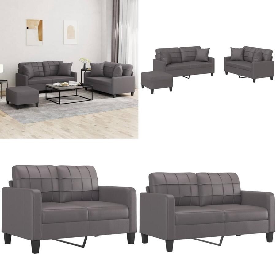 VidaXL 3-delige Loungeset met kussens kunstleer grijs Bankstel Bankstellen Fauteuil 2-zitsbank