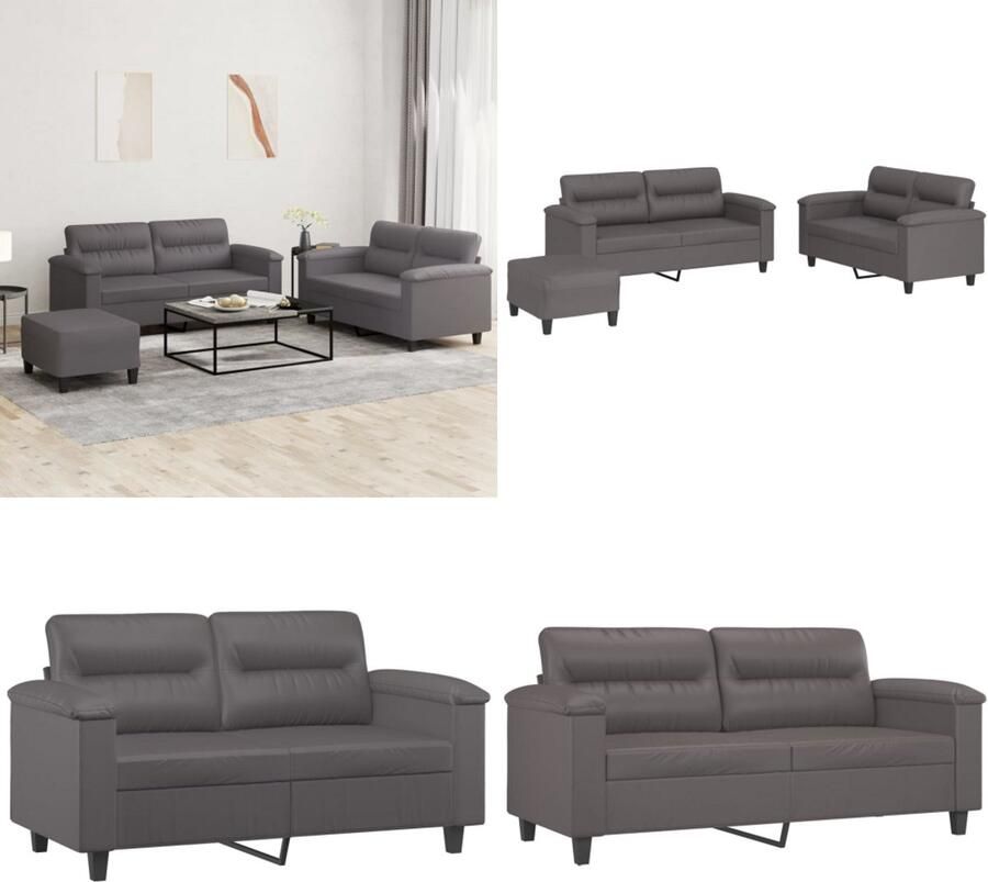 VidaXL 3-delige Loungeset met kussens kunstleer grijs Bankstel Bankstellen Fauteuil 2-zitsbank