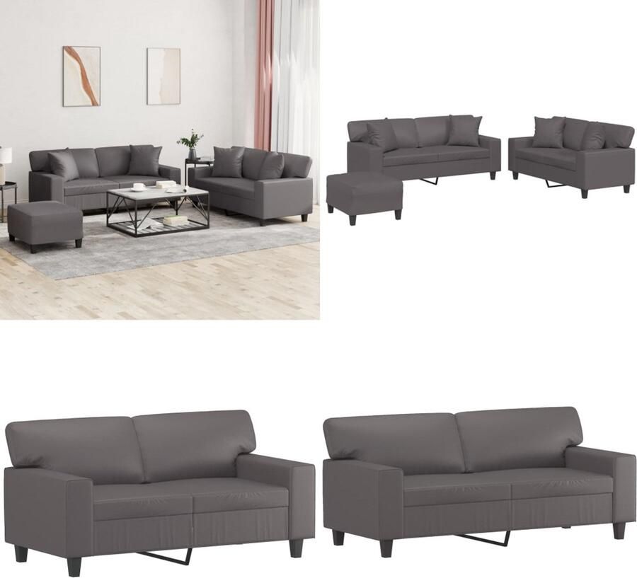 VidaXL 3-delige Loungeset met kussens kunstleer grijs Bankstel Bankstellen Fauteuil 2-zitsbank