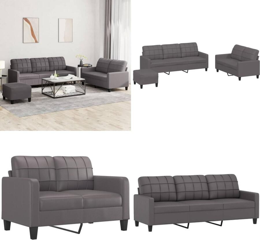 VidaXL 3-delige Loungeset met kussens kunstleer grijs Bankstel Bankstellen Fauteuil 2-zitsbank