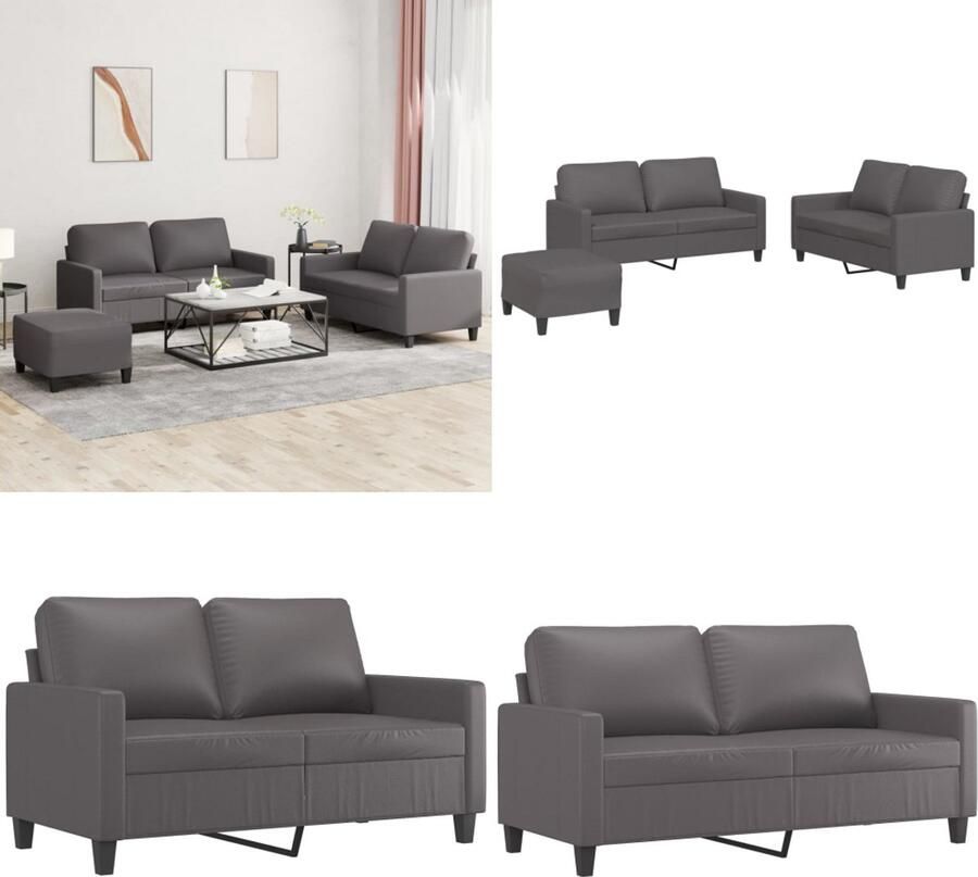 VidaXL 3-delige Loungeset met kussens kunstleer grijs Bankstel Bankstellen Fauteuil 2-zitsbank