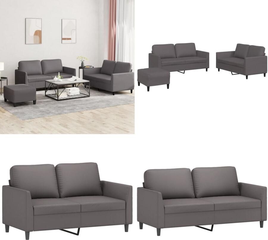 VidaXL 3-delige Loungeset met kussens kunstleer grijs Bankstel Bankstellen Fauteuil 2-zitsbank