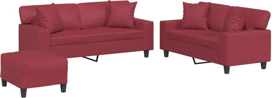 VidaXL Loungeset 3-delig Kunstleer Wijnrood Loungeset Salontafel Bankstellen Lederlook Wijnrood Meubilair