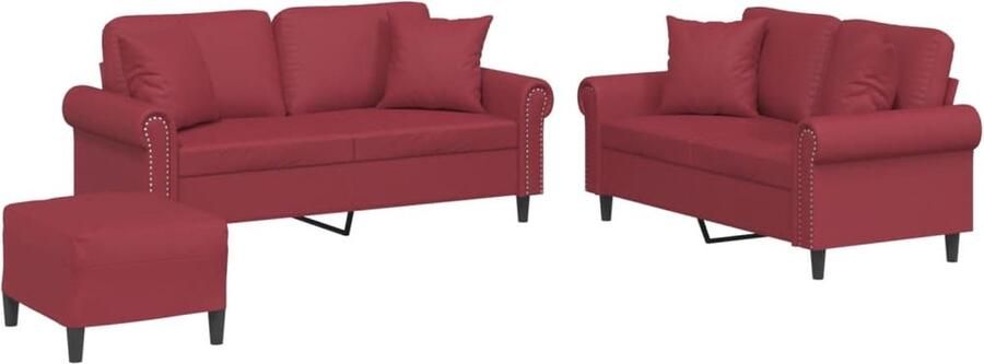 VidaXL Loungeset 3-delig kunstleer wijnrood Loungebank Zitzitting Fauteuils Salonmeubel Rood Meubilair - Foto 2
