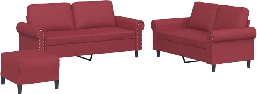 VidaXL 3-delige Loungeset met kussens kunstleer wijnrood