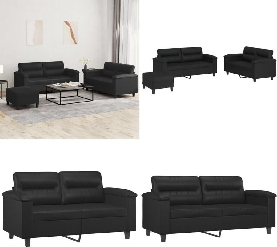 VidaXL 3-delige Loungeset met kussens kunstleer zwart Bankstel Bankstellen Fauteuil 2-zitsbank