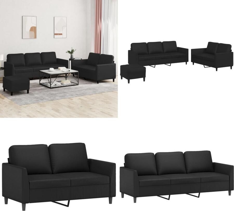 VidaXL 3-delige Loungeset met kussens kunstleer zwart Bankstel Bankstellen Fauteuil 2-zitsbank