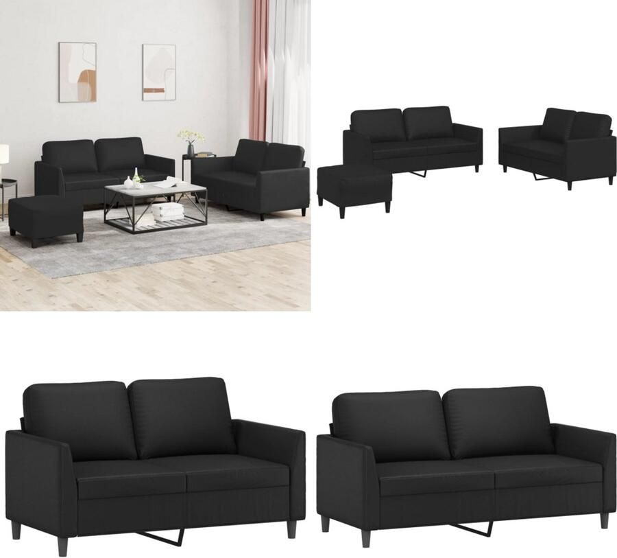 VidaXL 3-delige Loungeset met kussens kunstleer zwart Bankstel Bankstellen Fauteuil 2-zitsbank