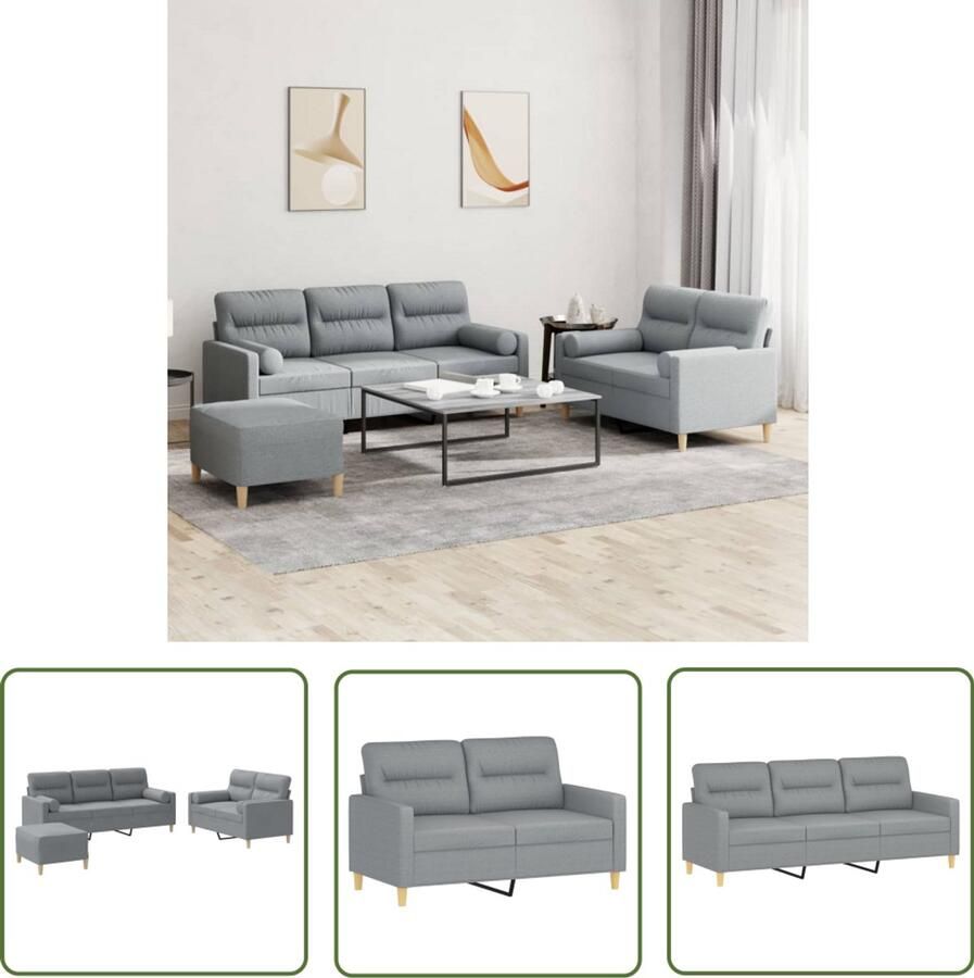 VidaXL 3-delige Loungeset met kussens lichtgrijs Loungeset Tuinmeubelen Buitenset Loungehoek Relaxstoel Grijs Meubilair Stoffen Bank Moderne Bank