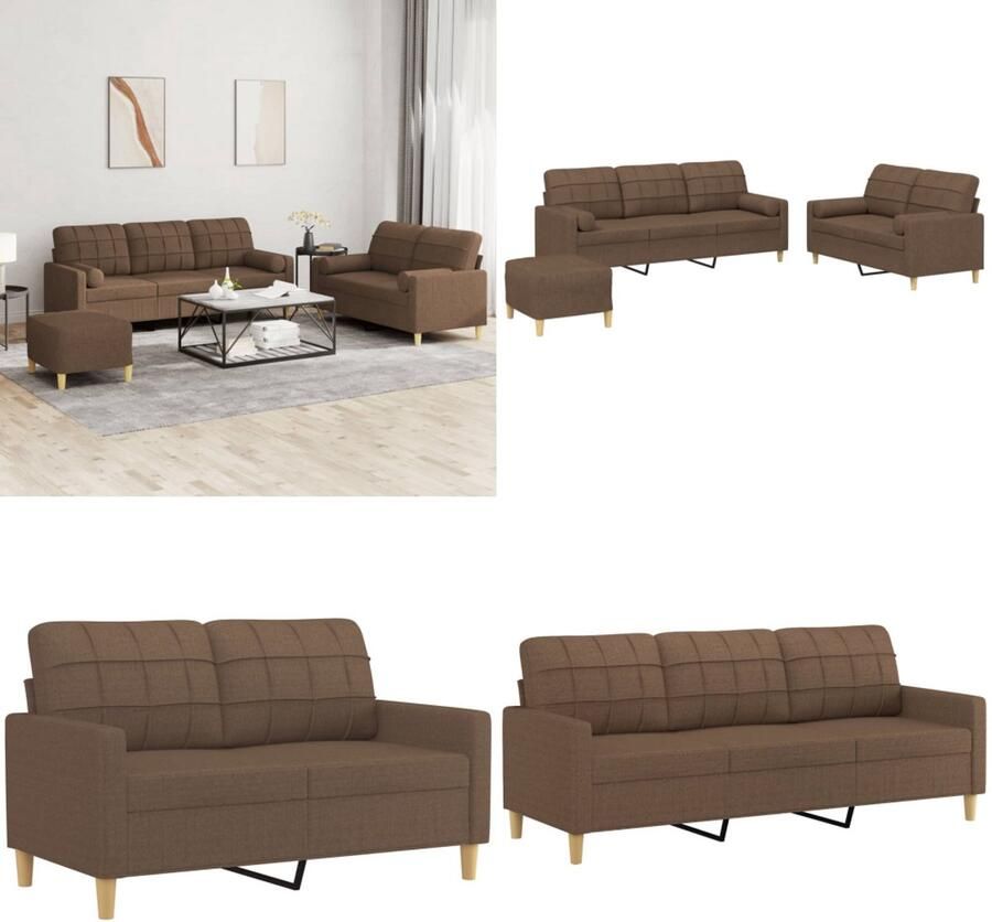 VidaXL 3-delige Loungeset met kussens stof bruin Bankstel Bankstellen Fauteuil 2-zitsbank