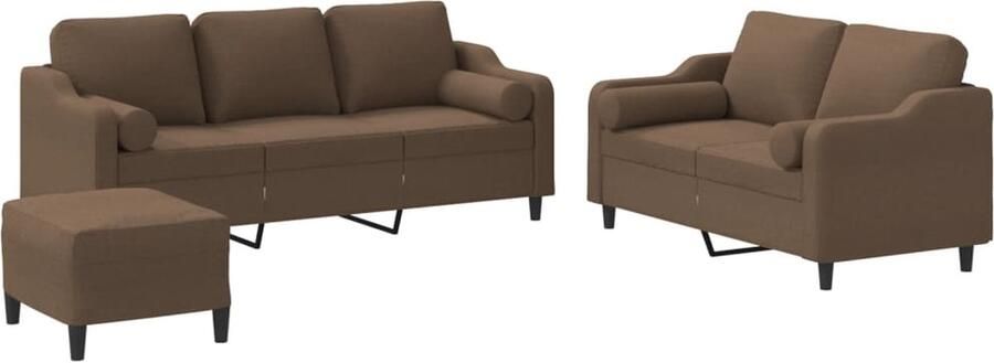 VidaXL 3-delige Loungeset met kussens stof bruin
