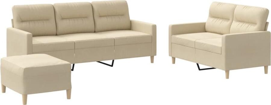 VidaXL -3-delige-Loungeset-met-kussens-stof-crèmekleurig - Foto 4