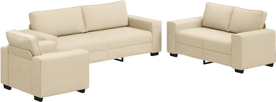 VidaXL 3-delige Loungeset met kussens stof crèmekleurig