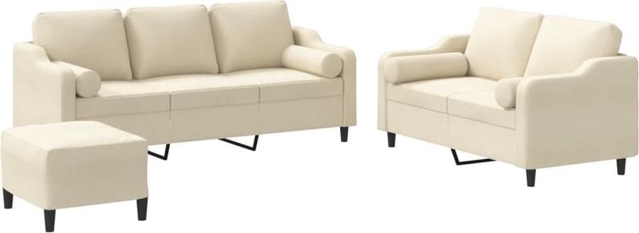 VidaXL 3-delige Loungeset met kussens stof crèmekleurig