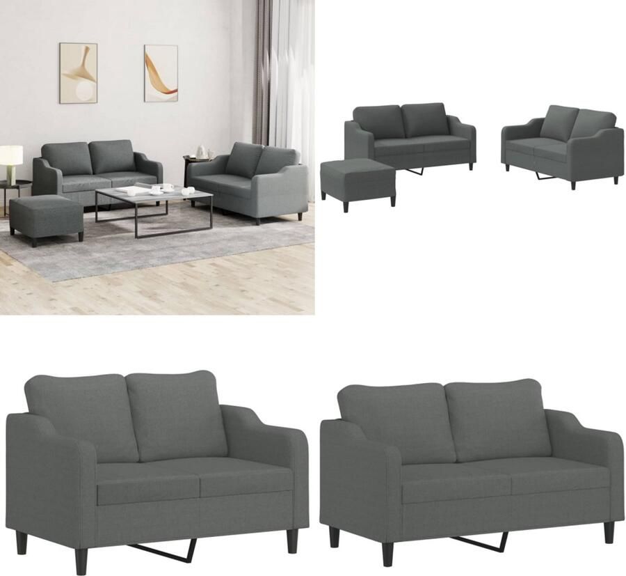 VidaXL 3-delige Loungeset met kussens stof donkergrijs Bankstel Bankstellen Fauteuil 2-zitsbank