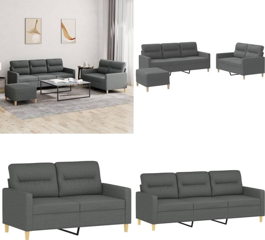 VidaXL 3-delige Loungeset met kussens stof donkergrijs Bankstel Bankstellen Fauteuil 2-zitsbank