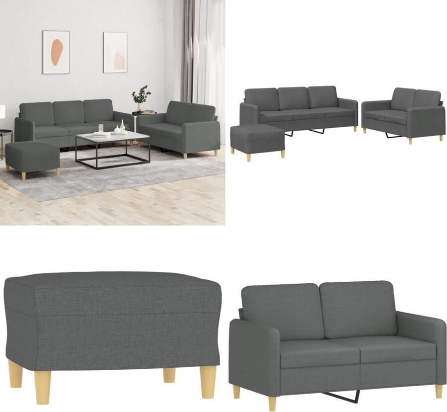 VidaXL 3-delige Loungeset met kussens stof donkergrijs Bankstel Bankstellen Fauteuil 2-zitsbank