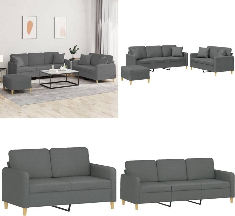 VidaXL 3-delige Loungeset met kussens stof donkergrijs Bankstel Bankstellen Fauteuil 2-zitsbank