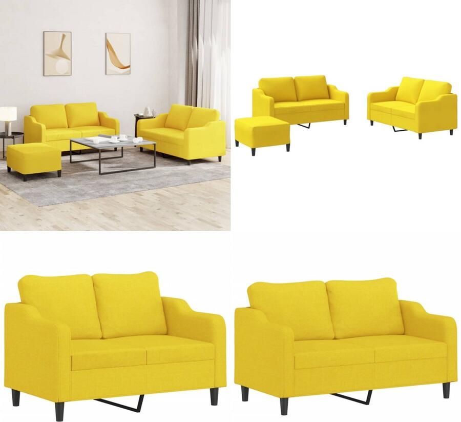 VidaXL 3-delige Loungeset met kussens stof lichtgeel Bankstel Bankstellen Fauteuil 2-zitsbank