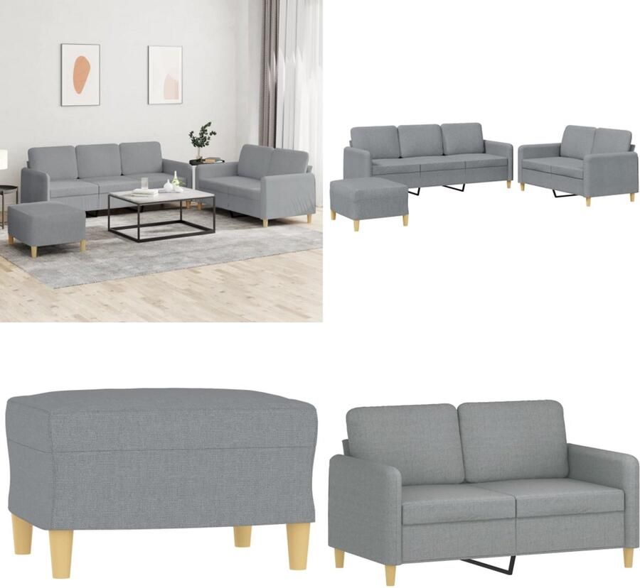 VidaXL 3-delige Loungeset met kussens stof lichtgrijs Bankstel Bankstellen Fauteuil 2-zitsbank