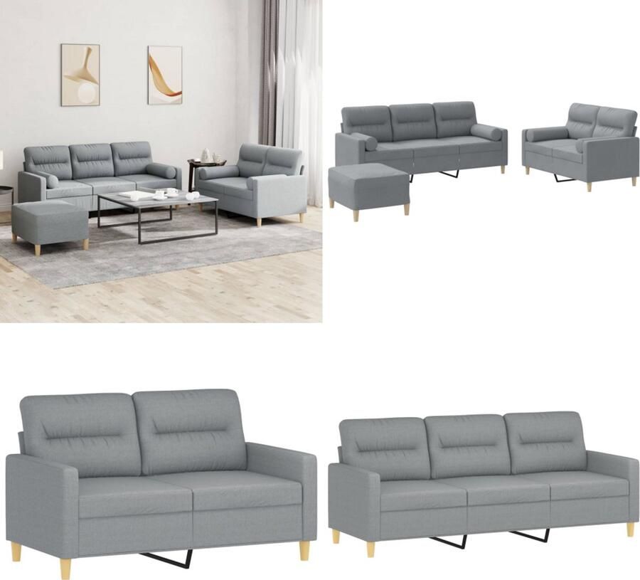 VidaXL 3-delige Loungeset met kussens stof lichtgrijs Bankstel Bankstellen Fauteuil 2-zitsbank