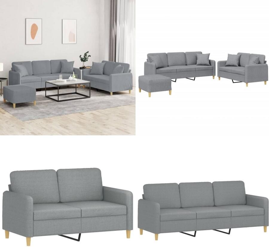 VidaXL 3-delige Loungeset met kussens stof lichtgrijs Bankstel Bankstellen Fauteuil 2-zitsbank