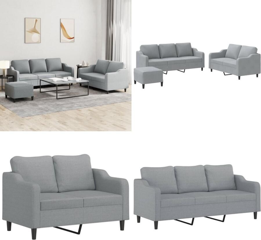 VidaXL 3-delige Loungeset met kussens stof lichtgrijs Bankstel Bankstellen Fauteuil 2-zitsbank
