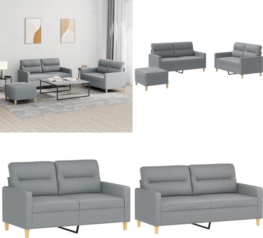 VidaXL 3-delige Loungeset met kussens stof lichtgrijs Bankstel Bankstellen Fauteuil 2-zitsbank