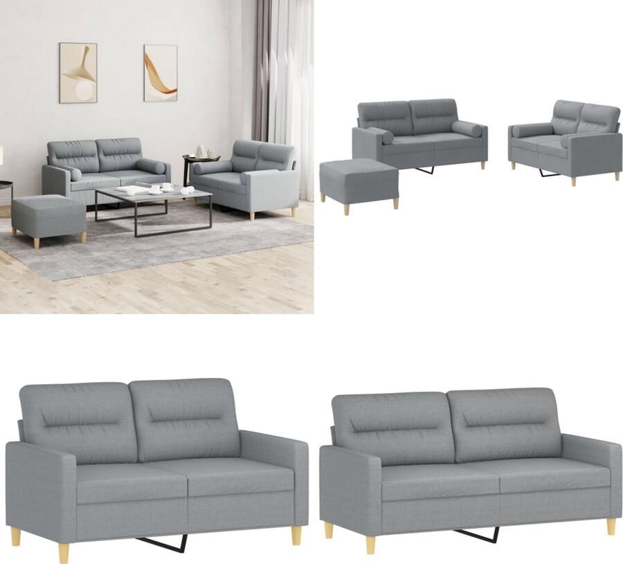 VidaXL 3-delige Loungeset met kussens stof lichtgrijs Bankstel Bankstellen Fauteuil 2-zitsbank