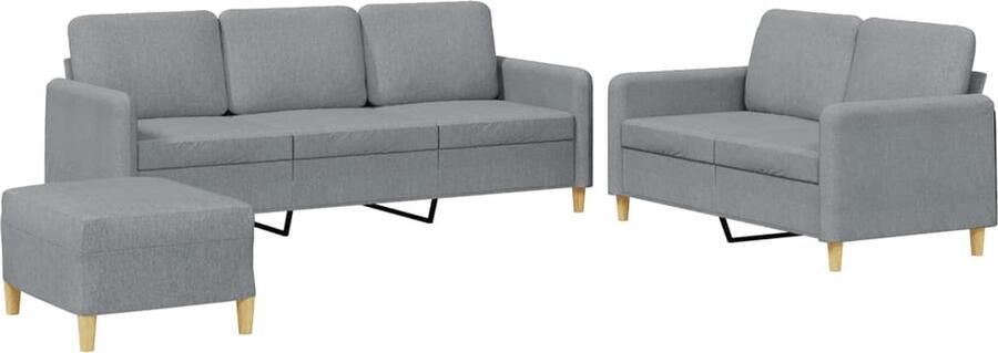 The Living Store Loungeset Driezits en Tweezitsbank met Voetenbank Lichtgrijs Comfortabel en Duurzaam Loungeset Bankstel Tweezitsbank Driezitsbank Stoffen Bank - Foto 2