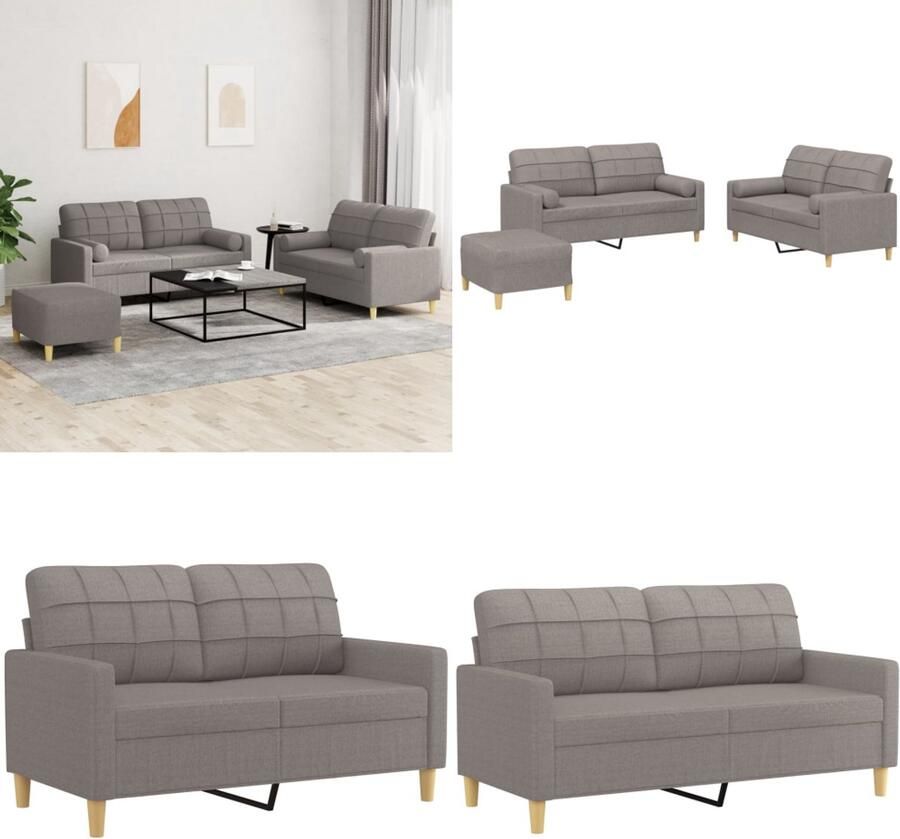 VidaXL 3-delige Loungeset met kussens stof taupe Bankstel Bankstellen Fauteuil 2-zitsbank