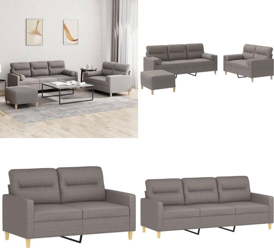VidaXL 3-delige Loungeset met kussens stof taupe Bankstel Bankstellen Fauteuil 2-zitsbank
