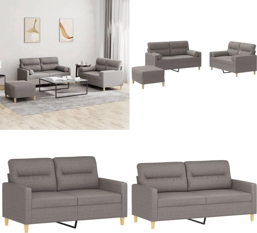 VidaXL 3-delige Loungeset met kussens stof taupe Bankstel Bankstellen Fauteuil 2-zitsbank