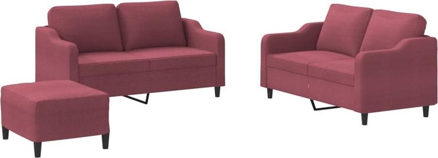 VidaXL 3-delige Loungeset met kussens stof wijnrood