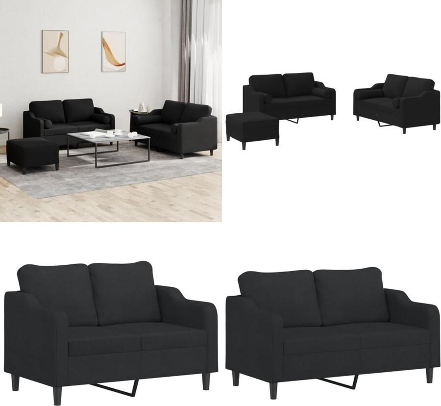 VidaXL 3-delige Loungeset met kussens stof zwart Bankstel Bankstellen Fauteuil 2-zitsbank