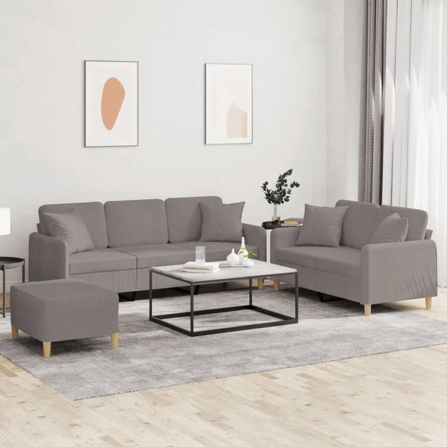 The Living Store 3-delige Loungeset met kussens stof taupe Loungeset Sofa Bankstel Tuinset Loungemeubilair