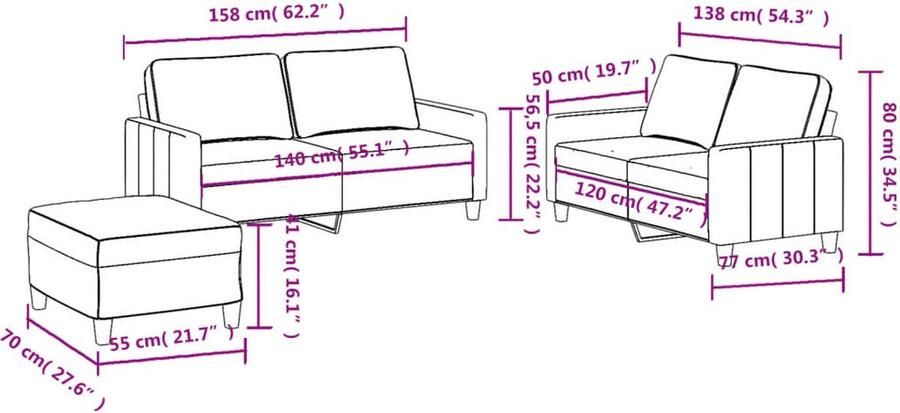 VidaXL Loungeset 3-delig Crème Inclusief kussens Loungeset Tuinlounge Lounge Stoffen Buitenset Loungebank