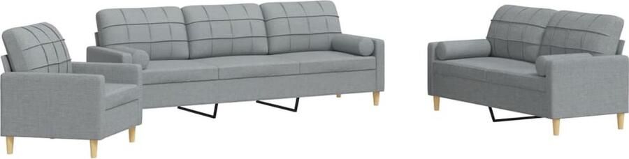 VidaXL 3-delige Loungeset met sierkussens stof lichtgrijs