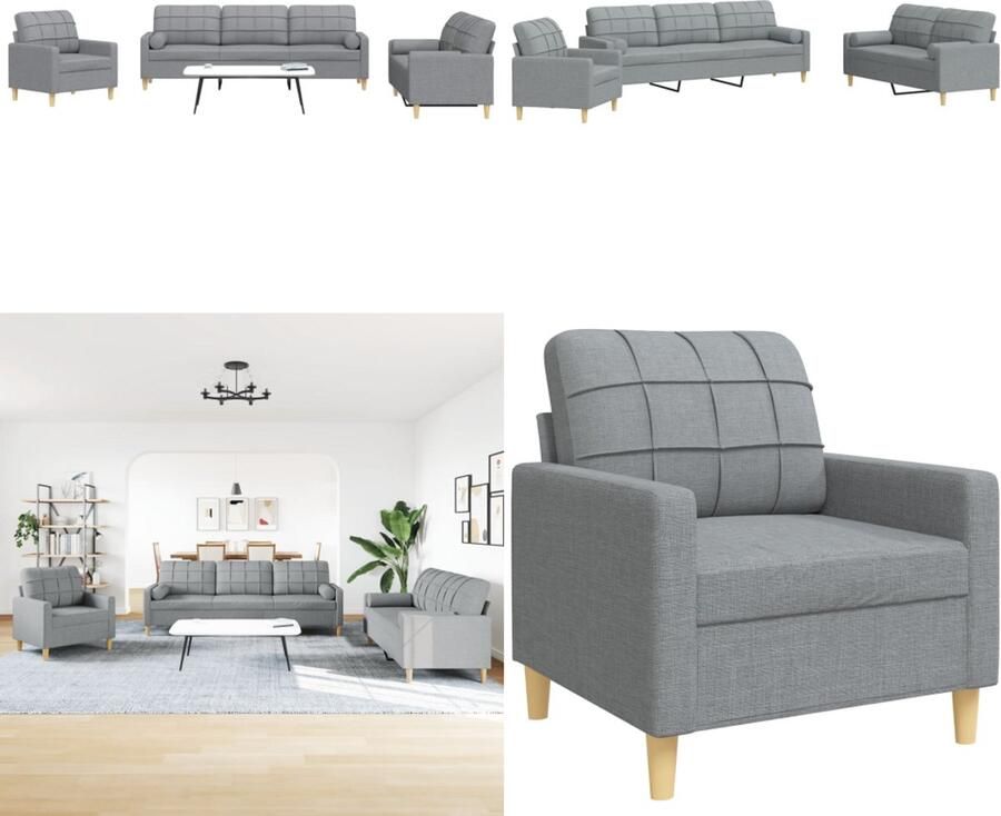 VidaXL 3-delige Loungeset met sierkussens stof lichtgrijs Loungeset Loungesets Bankstel Bankenset