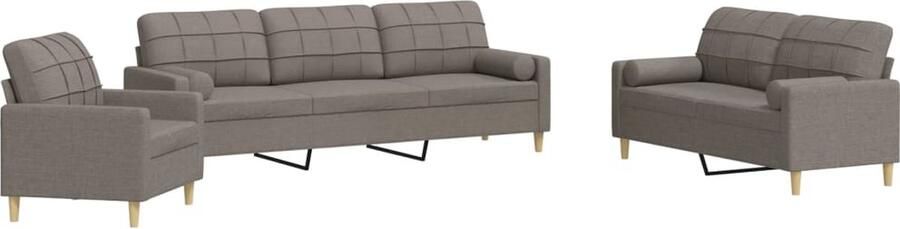 VidaXL 3-delige Loungeset met sierkussens stof taupe